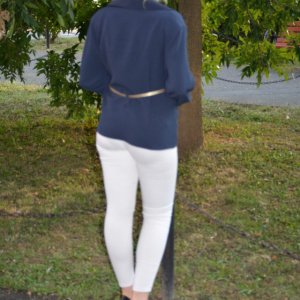 Camasa cu maneca lunga, bleumarin, din material matlasat - Img 5