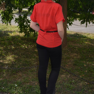 Camasa de vara de culoare rosie cu model marunt alb - Img 4
