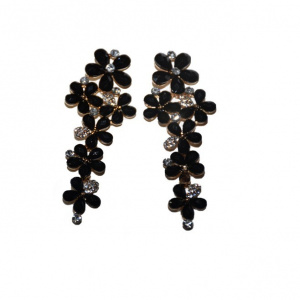 Cercei lungi, cu aspect floral si aplicatii din pietre semipretioase, nuante de negru, gri, verde deschis, somon, bej - Img 3