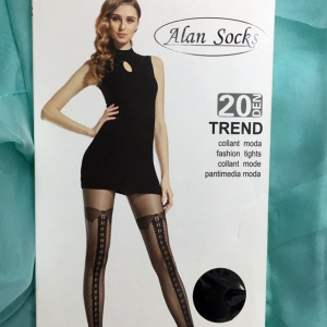 Ciorap pantalon fin, negru, cu model rafinat in fata, de 20 den - Img 3