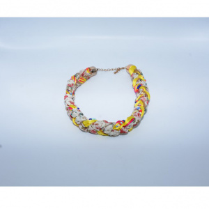 Colier damă împletit cu imprimeu floral și mărgele multicolore - Img 5