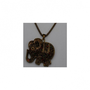 Colier in tendinte,model simplu cu pandantiv in mare forma de elefant,auriu - Img 3