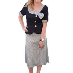 Costume femei de ocazie, din material pepit, negru cu alb - Img 1