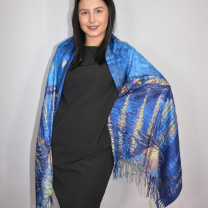 Esarfa Oana ,model painted rafinat,nuanta de bleumarin alb - Img 3