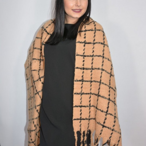 Fular dama Dalma ,model cu patratele,maro deschis - Img 2