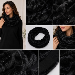 Fular Eve circular din tricot cu inertii de paiete si blanita ,nuanta de negru - Img 2