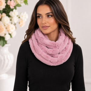 Fular Lenna cu insertii de blanita,model cilcular,nuanta de roz