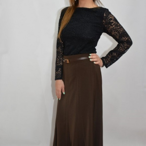 Fusta dama, in stil clos, usor evazata, lunga, pe culoarea maro - Img 3