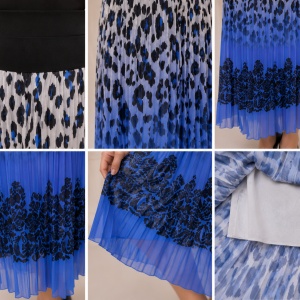 Fusta de primavara, cu imprimeu animal-print si floral, albastru - Img 3