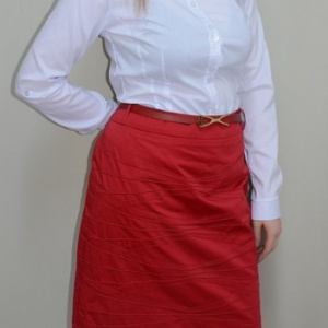 Fusta dreapta din bumbac, de culoare rosie, cu design aparte - Img 4