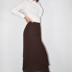 Fusta maro, model elegant cu design stratificat, de lungime midi - Img 4