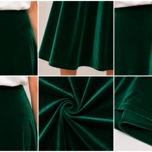 Fustă Midi Elegantă din Catifea Verde Smarald, 95% Poliester și 5% Elastan - Img 3