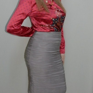Fusta scurta culoare bej, din material usor elastic, croiala cambrata - Img 7