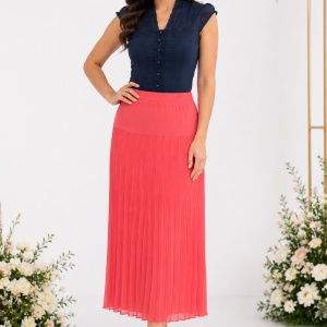 Fusta trendy de culoare corai, masura mare, cu design plisat