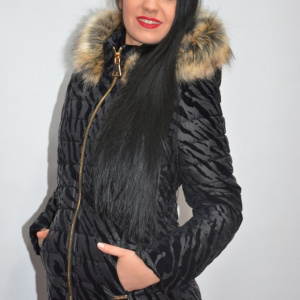 Jacheta moderna din fas cu insertii de catifea, nuanta neagra - Img 5