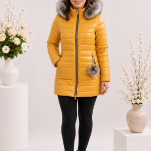 Jacheta Vera casual ,lunga cu aspect lucios ,nuanta de galben
