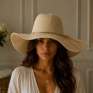 Pălărie de Damă Ivory cu Boruri Largi și Detalii Elegante – Accesoriu Multicolore,