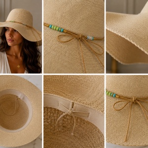 Pălărie de Damă Ivory cu Boruri Largi și Detalii Elegante – Accesoriu Multicolore, - Img 3