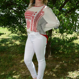 Pantalon alb de vara, tip creoin cu strasuri mici, masura mare - Img 3