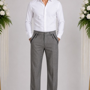 Pantalon barbati casual, de culoare gri cu dungi subtiri verticale