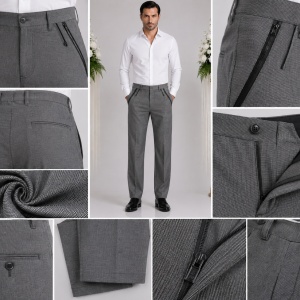 Pantalon barbati casual, de culoare gri cu dungi subtiri verticale - Img 3