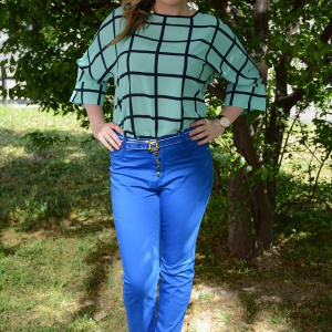 Pantalon casual, de culoare albastra, model lung pentru vara - Img 2