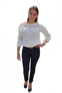 Pantalon casual de nuanta bleumarin, model lung cu dungi - Img 1