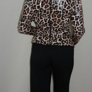 Pantalon chic, de culoare neagra, design de piele aplicata - Img 5