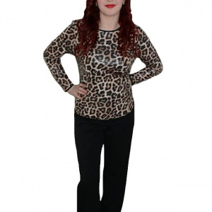 Pantalon chic, de culoare neagra, design de piele aplicata - Img 1
