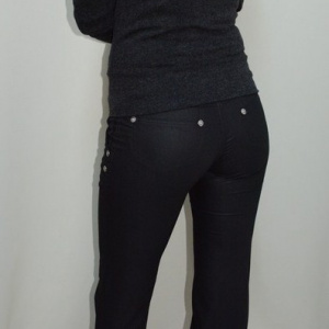 Pantalon cu buzunare apretate, nuanta de negru, fermoar - Img 4