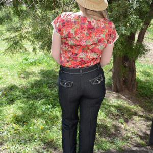 Pantalon cu insertii de cusaturi, nuanta de gri, talie joasa, fermoar - Img 5