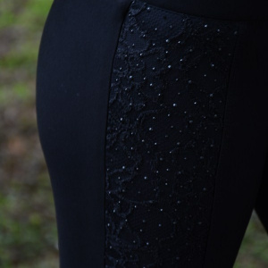 Pantalon cu talie inalta, de culoare neagra, pietre fine lucioase - Img 7