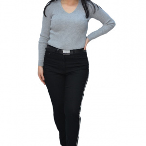 Pantalon dama Deliah cu insertii de strasuri pe picior,negru - Img 1