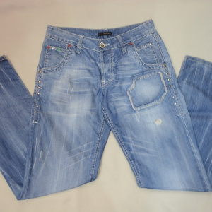 Pantalon de blug de culoare albastra, cu model cu aspect uzat - Img 2
