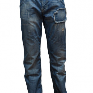 Pantalon de blug de culoare albastra, cu model cu aspect uzat - Img 1