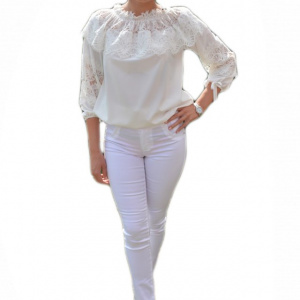 Pantalon de vara de culoare alba, model lung cu croi conic - Img 1