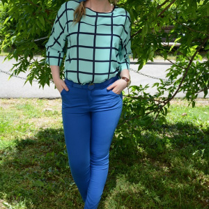 Pantalon deosebit, nuanta de albastru, fara imprimeu, buzunare laterale - Img 2