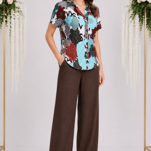 Pantalon din in, masura mare, de culoare maro, croiala lejera
