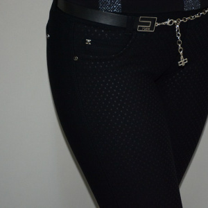 Pantalon elastic, nuanta de negru, buline fashion aplicate - Img 4