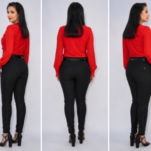Pantalon elegant Yava cu insertii de strasuri,negru - Img 2
