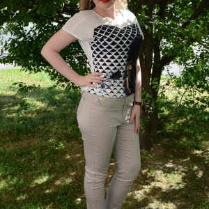 Pantalon fashion de vara cu croiala cambrata, de culoare bej - Img 3