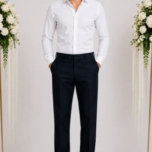 Pantalon la dunga de culoare bleumarin, din material de calitate