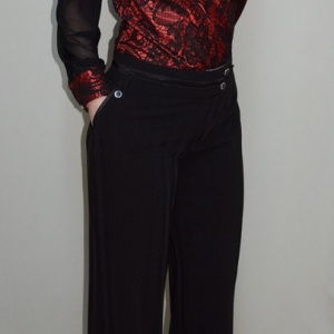 Pantalon lejer din stofa neagra, masura mare, model usor evazat - Img 4