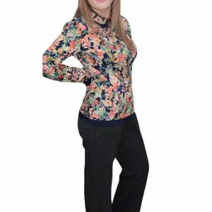 Pantalon lung masura mare, realizat din material cu dungi lucioase - Img 1