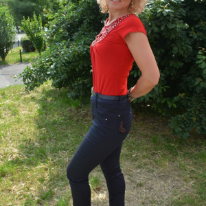 Pantalon modern, bleumarin, cu model colorat pe buzunare - Img 3