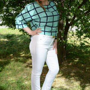 Pantalon modern de primavara-vara, masura mare, nuanta alba - Img 3