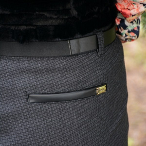 Pantalon tineresc gri, din material gros cu imprimeu de carouri - Img 6