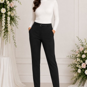 Pantaloni Damă Negri Eleganți cu Curea și Detalii Decorative - Img 3