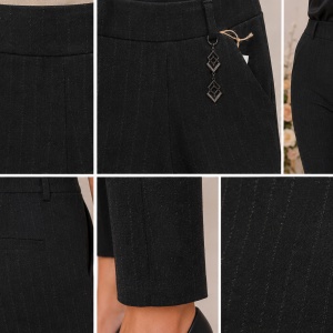 Pantaloni damă negri eleganți cu dungi discrete și detaliu decorativ - Img 3