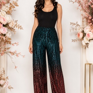 Pantaloni eleganți cu paiete ombré – Turcoaz & Bordo
